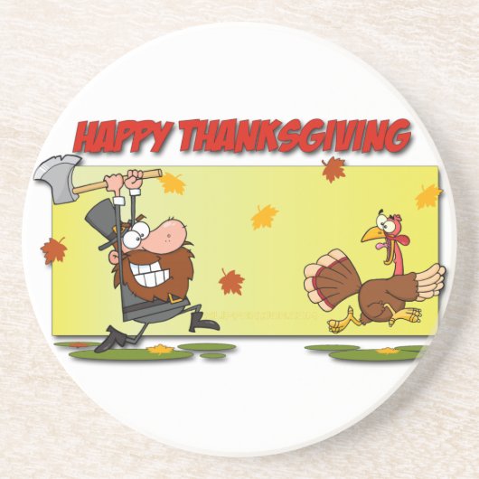 SlipperyJoe Erntedank lustige Blätter Pilgrim ru Getränkeuntersetzer (Vorne)