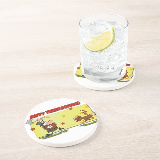 SlipperyJoe Erntedank lustige Blätter Pilgrim ru Getränkeuntersetzer (Seite)