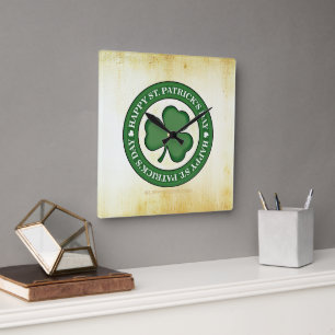SlipperyJoe feiert Saint Patrick's Day Iris Quadratische Wanduhr