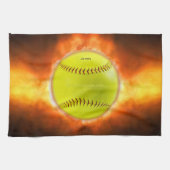 SlipperyJoe, Fireball-Himbeere, Softball in Brand, Geschirrtuch (Horizontal)