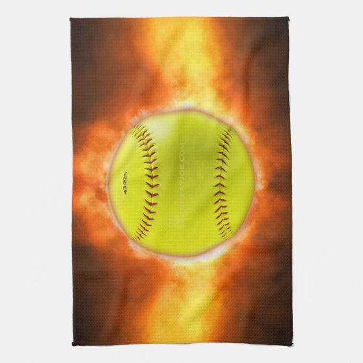 SlipperyJoe, Fireball-Himbeere, Softball in Brand, Geschirrtuch (Vertikal)