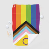 SlipperyJoe Intersex Progress Flag Regenbogen Golfhandtuch (Insitu)