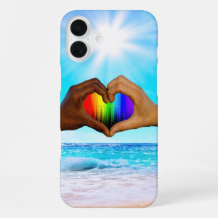 SlipperyJoe lebendiger Regenbogen-Verlauf Herz int iPhone 16 Plus Hülle