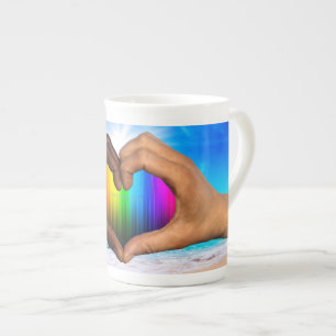 SlipperyJoe lebendiger Regenbogen-Verlauf Herz int Porzellantasse