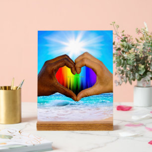 SlipperyJoe lebendiger Regenbogen-Verlaufs-Herz in Acrylschild