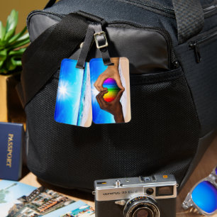 SlipperyJoe lebendiger Regenbogen-Verlaufs-Herz in Gepäckanhänger