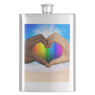 SlipperyJoe lebendiger Regenbogenfarbverlauf Herz Flachmann