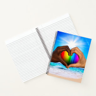 SlipperyJoe lebendiger Regenbogenfarbverlauf Herz Notizblock