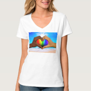 SlipperyJoe lebendiger Regenbogenfarbverlauf Herz T-Shirt
