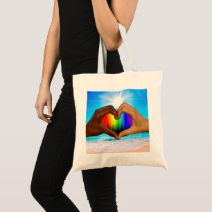 SlipperyJoe lebendiger Regenbogenfarbverlauf Herz Tragetasche