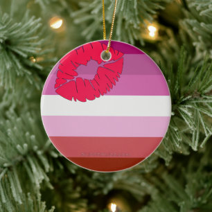 SlipperyJoe Lippenstift lesbische Pride-Flagge fem Keramik Ornament