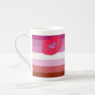 SlipperyJoe Lippenstift lesbische Pride-Flagge fem Porzellantasse