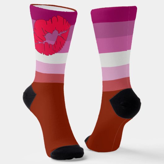 SlipperyJoe Lippenstift Lesbische Strichflagge Fem Socken (Gewinkelt)
