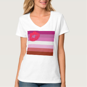 SlipperyJoe Lippenstift Lesbische Strichflagge Fem T-Shirt