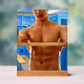 SlipperyJoe Musculus man abs locker Raum gekachelt Acrylschild (Neutral)