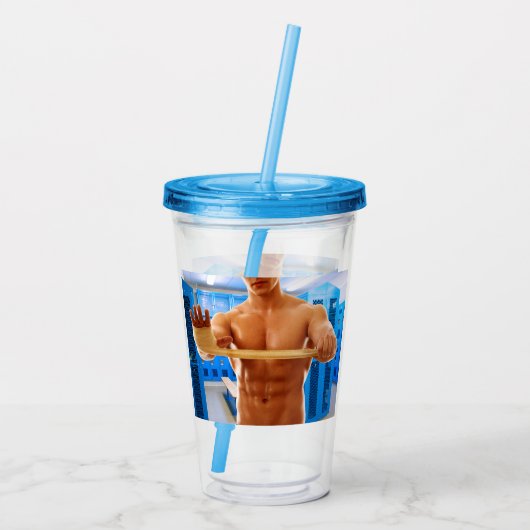 SlipperyJoe Musculus man abs locker Raum gekachelt Acryltrinkbecher (Rückseite)