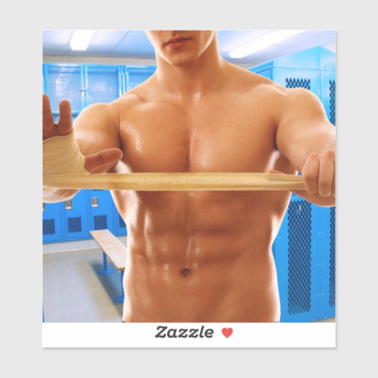 SlipperyJoe Musculus man abs locker Raum gekachelt Aufkleber (Blatt)