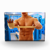 SlipperyJoe Musculus man abs locker Raum gekachelt Fotoblock (Vorderseite)