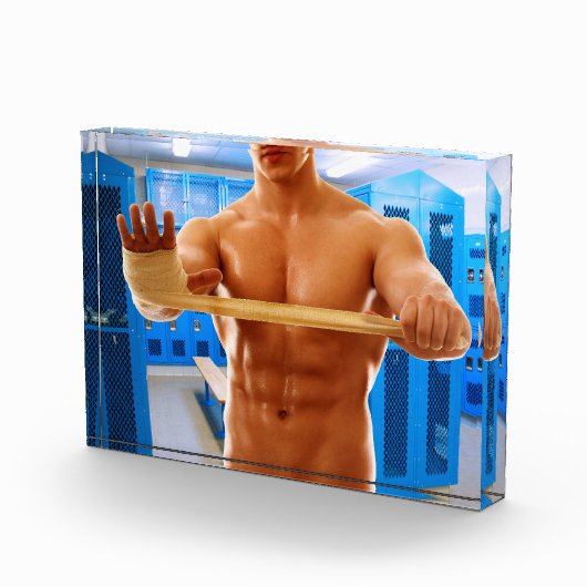 SlipperyJoe Musculus man abs locker Raum gekachelt Fotoblock (Rechts)