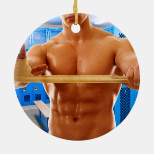SlipperyJoe Musculus man abs locker Raum gekachelt Keramik Ornament (Hinten)