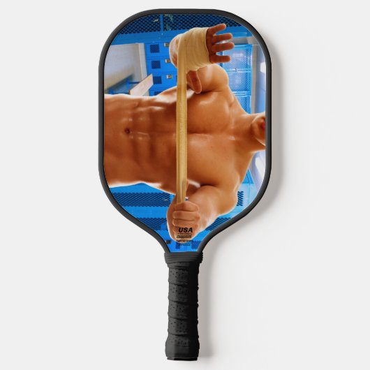 SlipperyJoe Musculus man abs locker Raum gekachelt Pickleball Schläger (Rückseite)