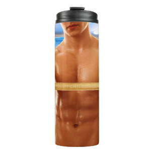 SlipperyJoe Musculus man abs locker Raum gekachelt Thermosbecher