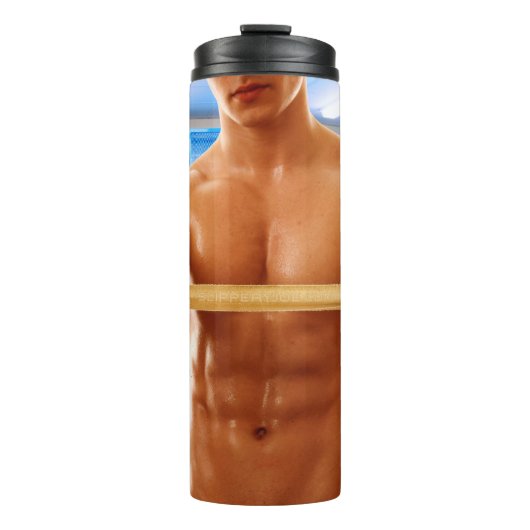 SlipperyJoe Musculus man abs locker Raum gekachelt Thermosbecher (Vorderseite)
