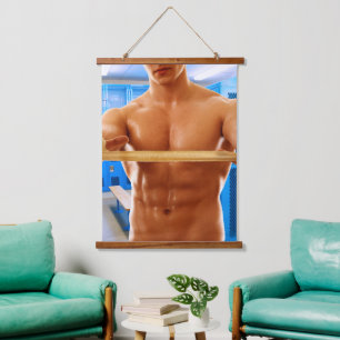 SlipperyJoe Musculus man abs locker Raum gekachelt Wandteppich Mit Holzrahmen