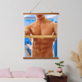 SlipperyJoe Musculus man abs locker Raum gekachelt Wandteppich Mit Holzrahmen (Schlafzimmer)