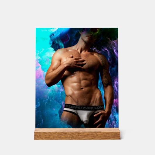 SlipperyJoe Muskel-Unterhosen-Wulst lebhaft h Acrylschild (Vorderseite)