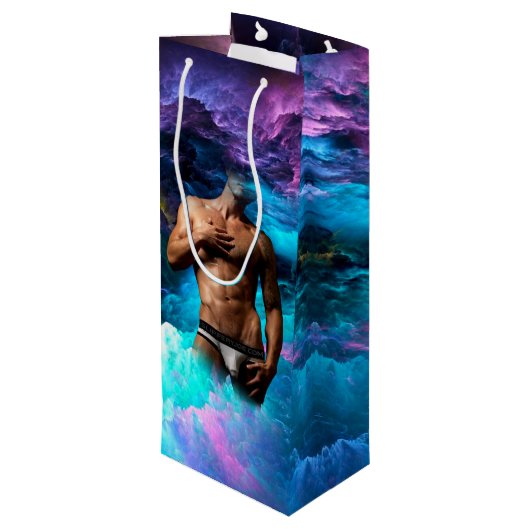 SlipperyJoe Muskel-Unterhosen-Wulst lebhaft h Geschenktüte Für Weinflaschen (Rückseite Schrägansicht)