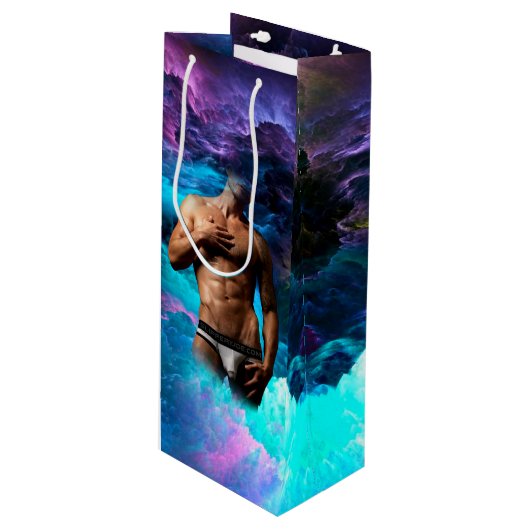 SlipperyJoe Muskel-Unterhosen-Wulst lebhaft h Geschenktüte Für Weinflaschen (Vorderseite Schrägansicht)