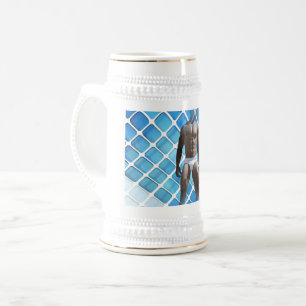 SlipperyJoe muskulöser Mann sechs Packungen abs mä Bierglas