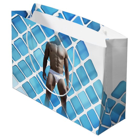 SlipperyJoe muskulöser Mann sechs Packungen abs mä Große Geschenktüte (Rückseite Schrägansicht)