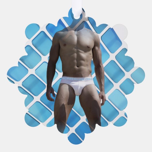 SlipperyJoe muskulöser Mann sechs Packungen abs mä Ornament Karte (Rückseite)