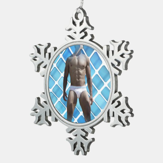 SlipperyJoe muskulöser Mann sechs Packungen abs mä Schneeflocken Zinn-Ornament (Rechts)