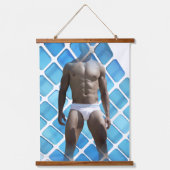 SlipperyJoe muskulöser Mann sechs Packungen abs mä Wandteppich Mit Holzrahmen (Vorderseite)