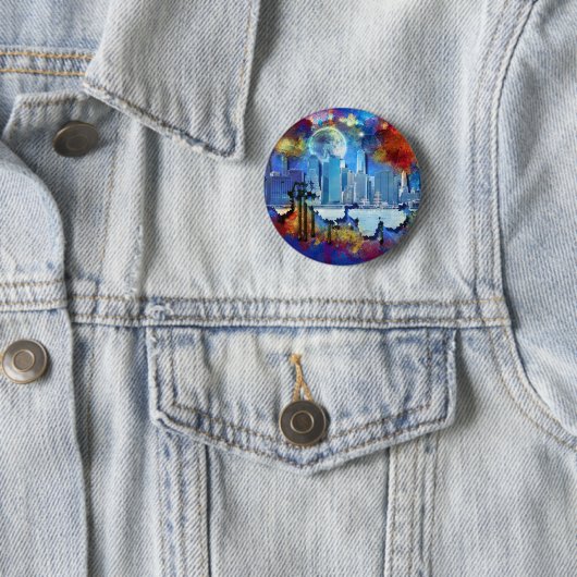 SlipperyJoe NYC Graffiti-Moon umringt wirbelnd Button (Beispiel)