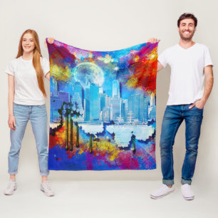 SlipperyJoe NYC Graffiti-Moon umringt wirbelnd Fleecedecke