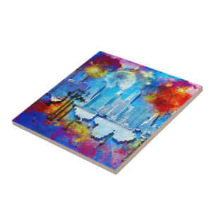 SlipperyJoe NYC Graffiti-Moon umringt wirbelnd Fliese