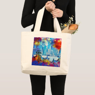 SlipperyJoe NYC Graffiti-Moon umringt wirbelnd Jumbo Stoffbeutel
