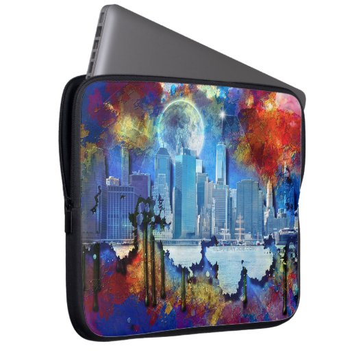 SlipperyJoe NYC Graffiti-Moon umringt wirbelnd Laptopschutzhülle (Vorne Rechts)