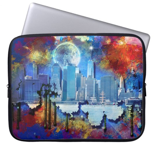SlipperyJoe NYC Graffiti-Moon umringt wirbelnd Laptopschutzhülle (Vorderseite)