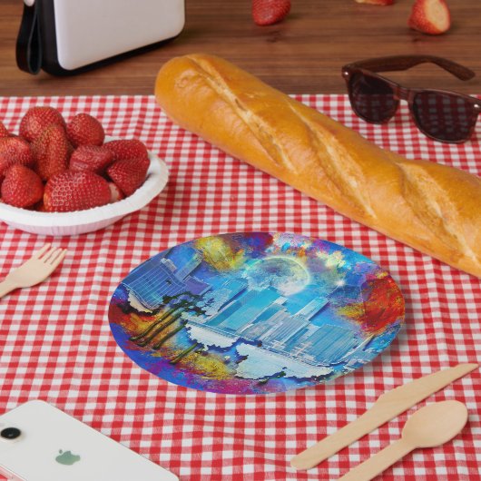 SlipperyJoe NYC Graffiti-Moon umringt wirbelnd Pappteller (Picknick)