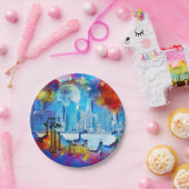 SlipperyJoe NYC Graffiti-Moon umringt wirbelnd Pappteller (Party)