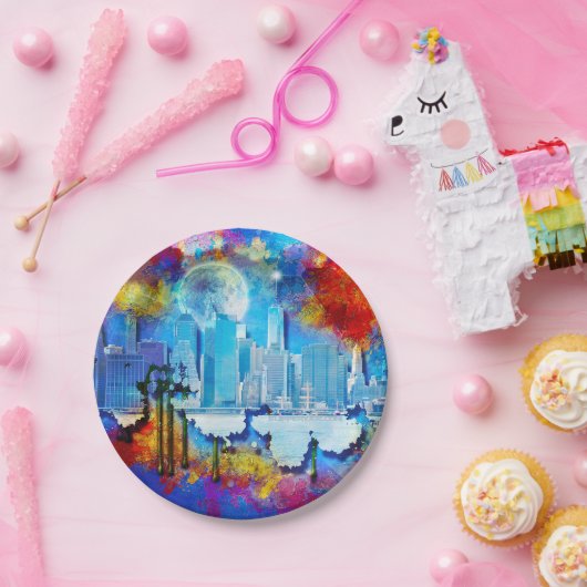 SlipperyJoe NYC Graffiti-Moon umringt wirbelnd Pappteller (Party)