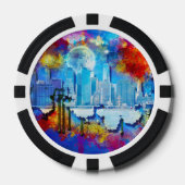 SlipperyJoe NYC Graffiti-Moon umringt wirbelnd Pokerchips (Vorderseite)