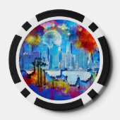 SlipperyJoe NYC Graffiti-Moon umringt wirbelnd Pokerchips (Rückseite)