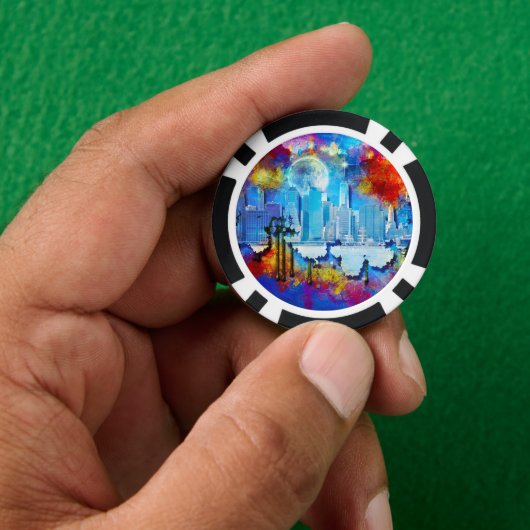 SlipperyJoe NYC Graffiti-Moon umringt wirbelnd Pokerchips (Hand)