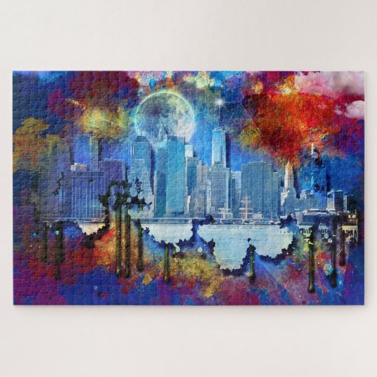 SlipperyJoe NYC Graffiti-Moon umringt wirbelnd Puzzle (Horizontal)